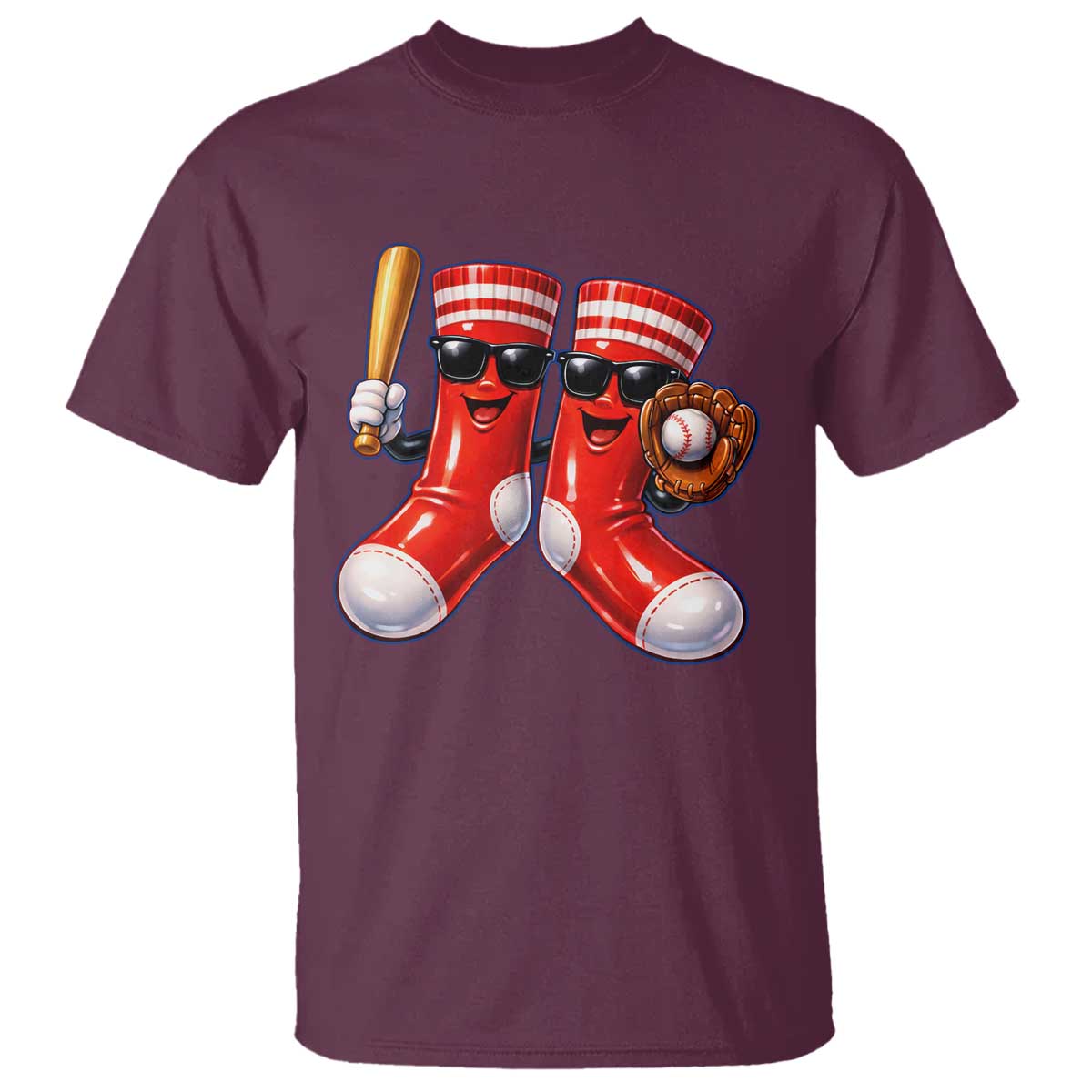 Funny Red Socks Playing Baseball Graphic Sport Game Day T Shirt TS11 Maroon Print Your Wear