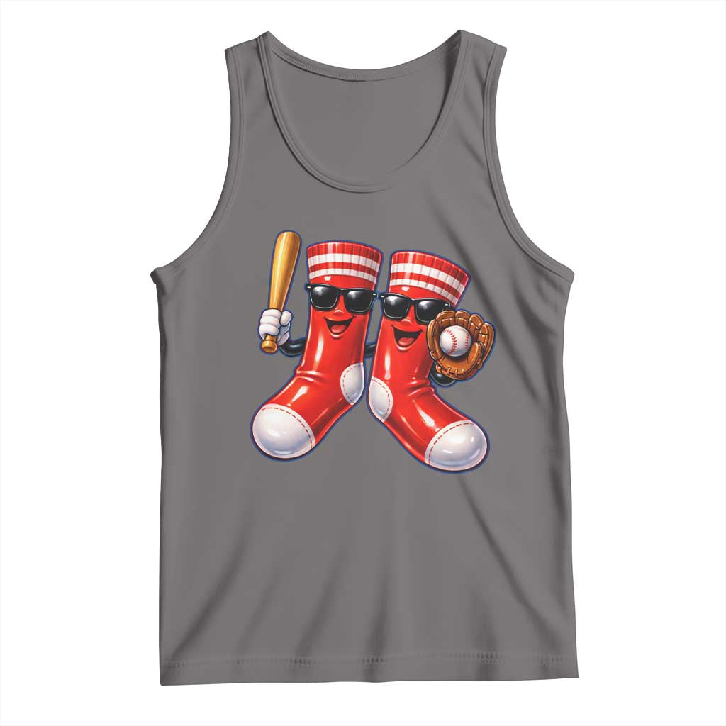Funny Red Socks Playing Baseball Graphic Sport Game Day Tank Top TS11 Deep Heather Print Your Wear