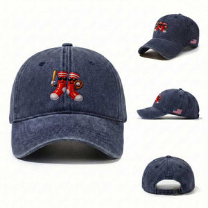 Funny Red Socks Playing Baseball Graphic Sport Game Day Washed Cotton Baseball Cap TS11 Washed Cap Universal Fit Navy Print Your Wear