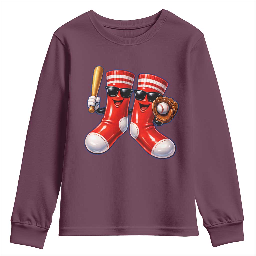 Funny Red Socks Playing Baseball Graphic Sport Game Day Youth Sweatshirt TS11 Maroon Print Your Wear
