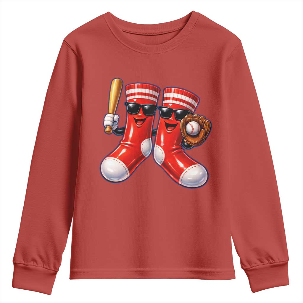 Funny Red Socks Playing Baseball Graphic Sport Game Day Youth Sweatshirt TS11 Red Print Your Wear