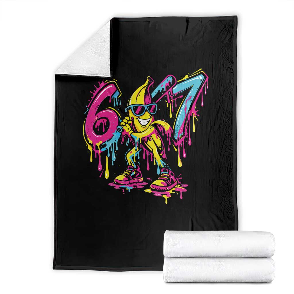 Funny 67 Banana Baseball Drip Ice Cream Six Seven Meme Throw Blanket TS11 Black Print Your Wear