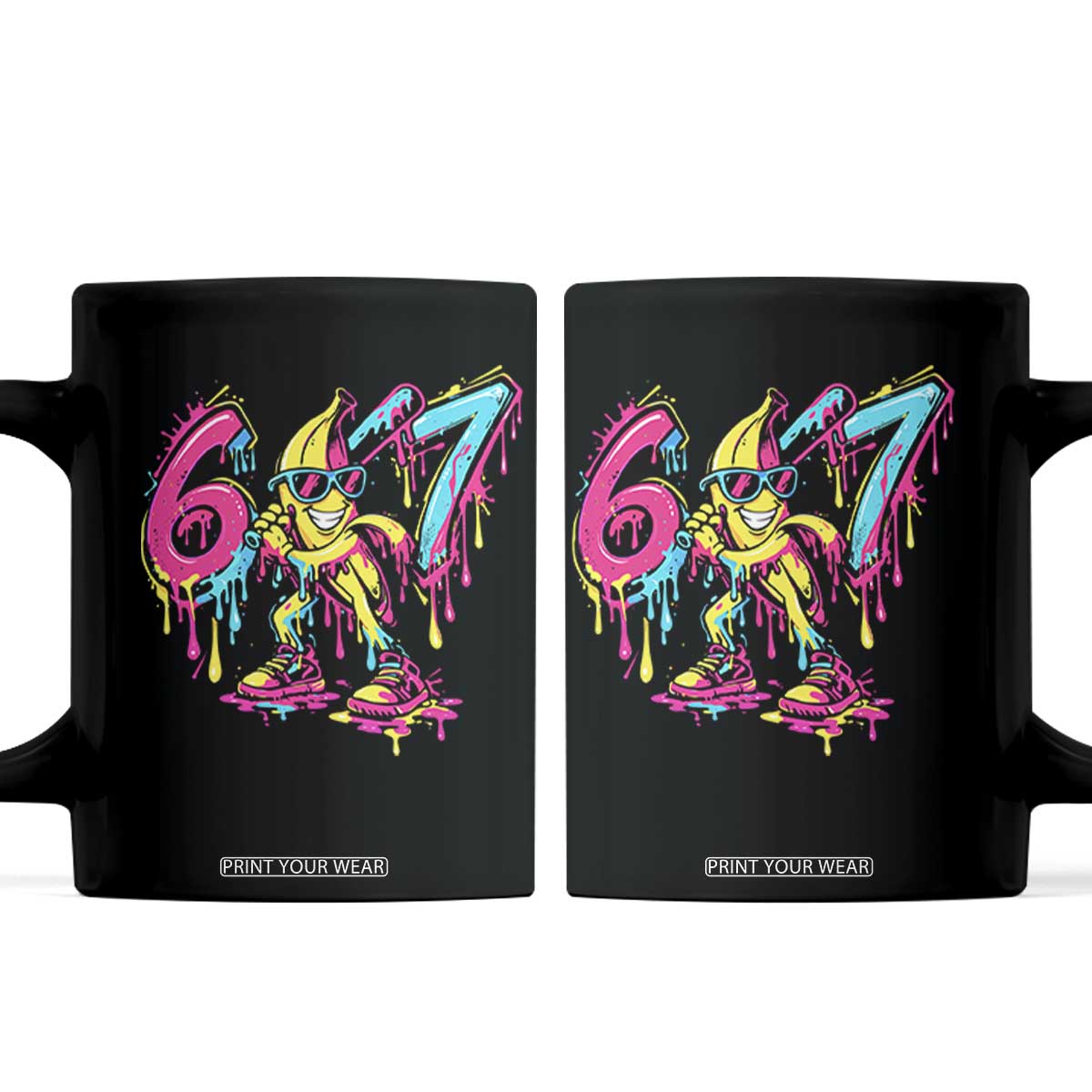Funny 67 Banana Baseball Drip Ice Cream Six Seven Meme Coffee Mug TS11 Black Print Your Wear