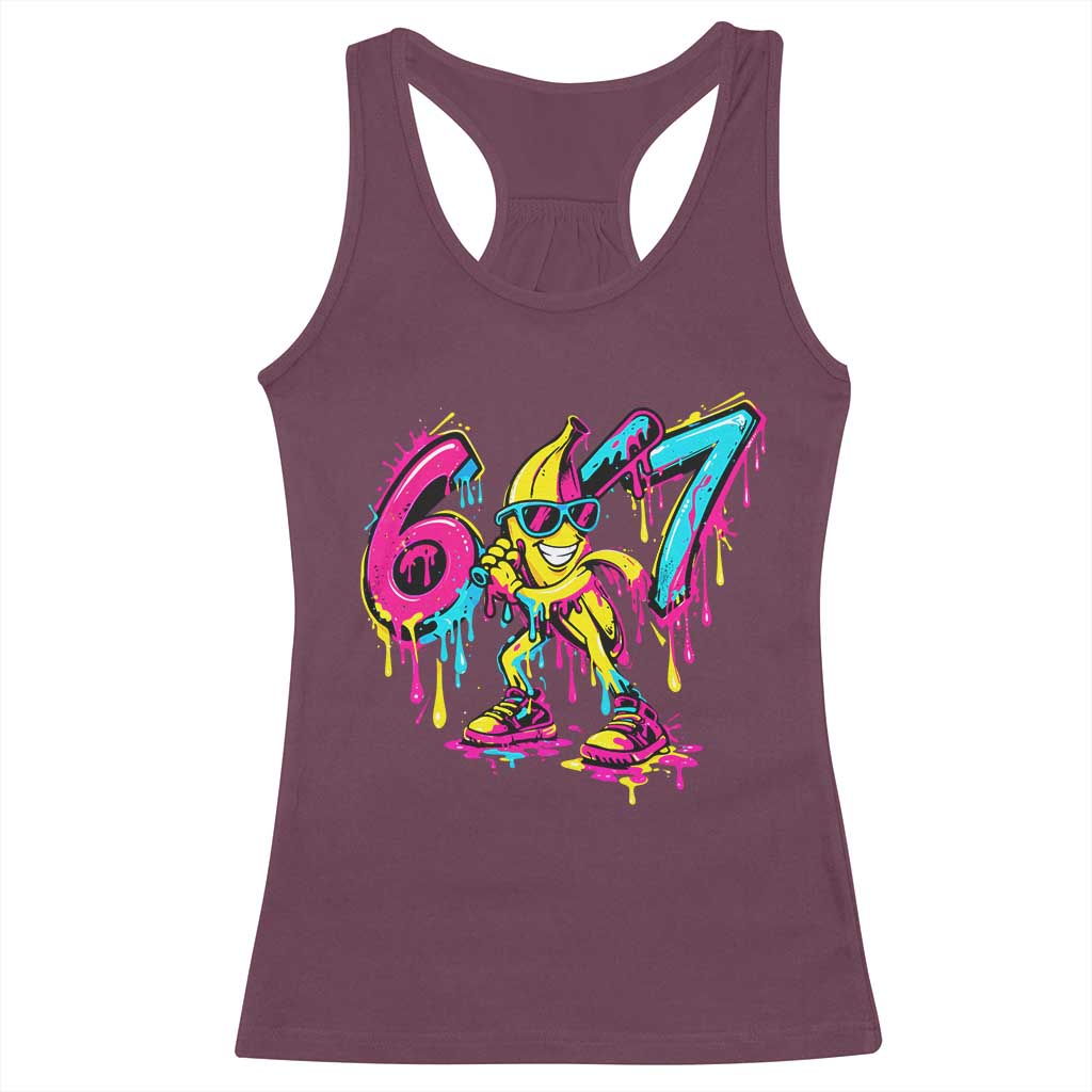 Funny 67 Banana Baseball Drip Ice Cream Six Seven Meme Racerback Tank Top TS11 Maroon Print Your Wear