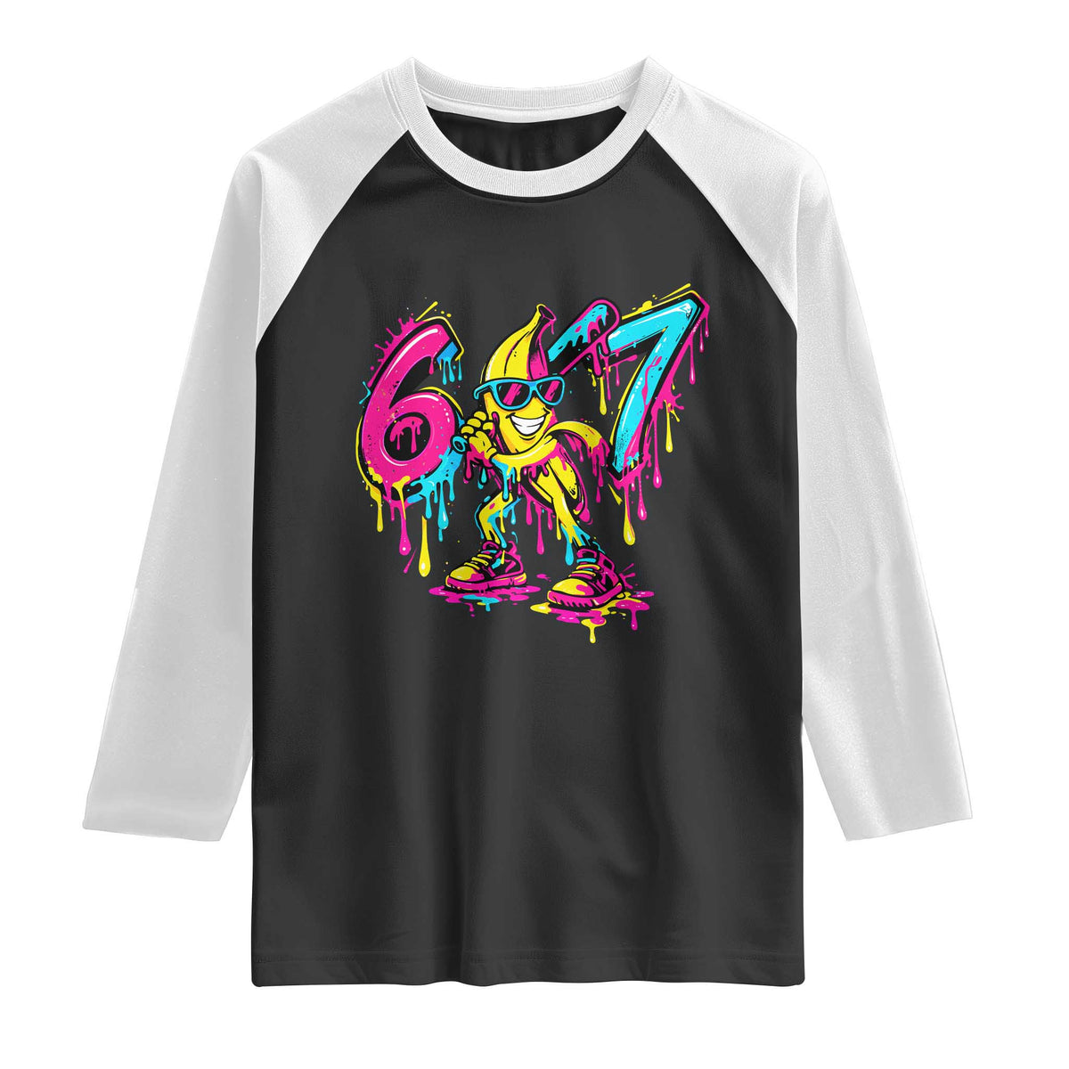 Funny 67 Banana Baseball Drip Ice Cream Six Seven Meme Raglan Shirt TS11 Black White Print Your Wear