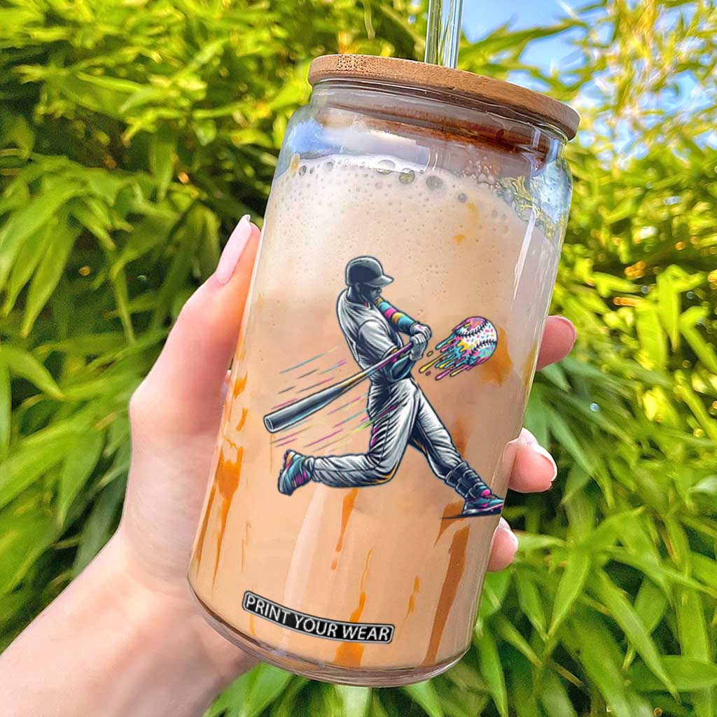 Ice Cream Baseball Player Dripping Game Day Glass Can TS11 Black Print Your Wear