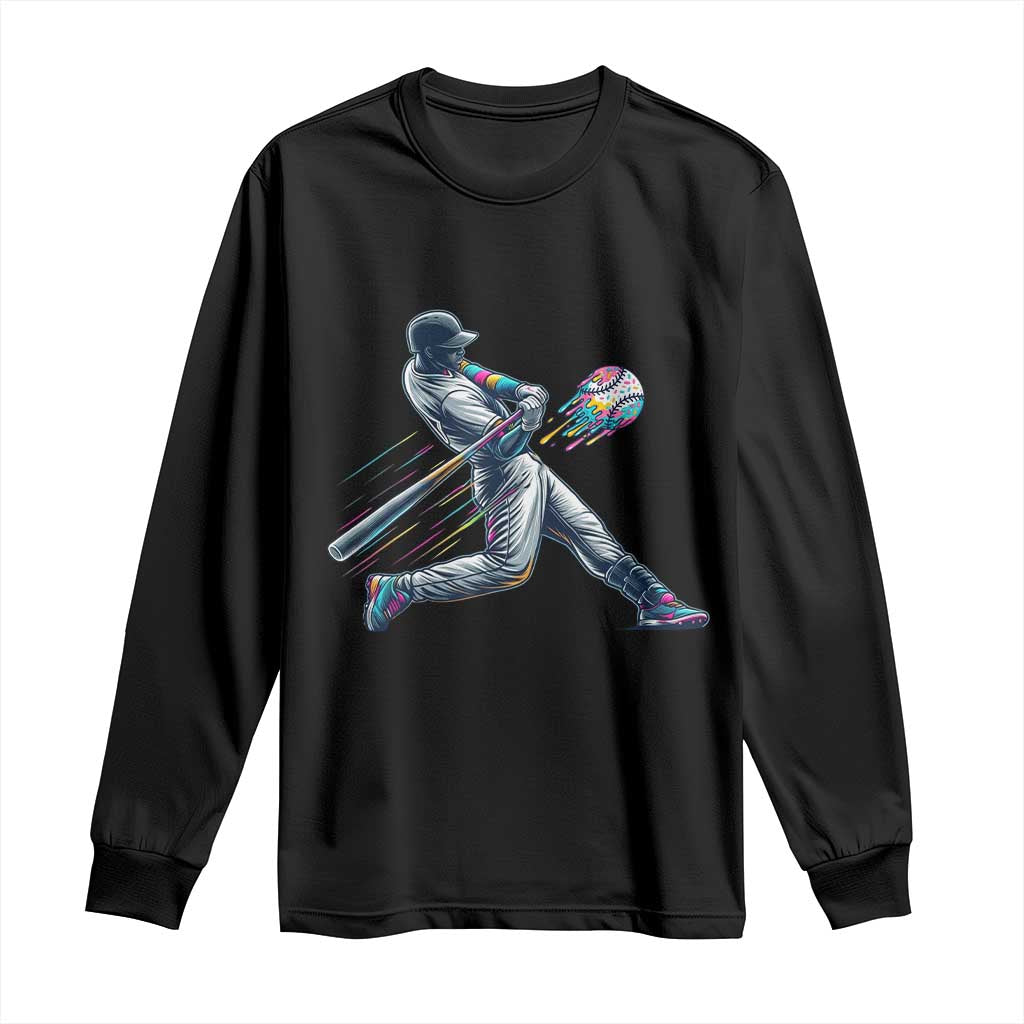 Ice Cream Baseball Player Dripping Game Day Long Sleeve Shirt TS11 Black Print Your Wear