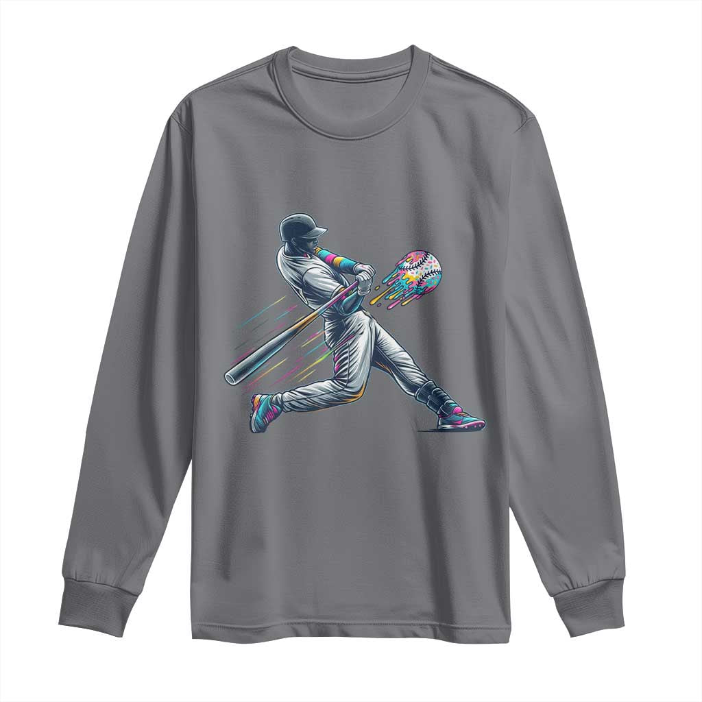 Ice Cream Baseball Player Dripping Game Day Long Sleeve Shirt TS11 Charcoal Print Your Wear