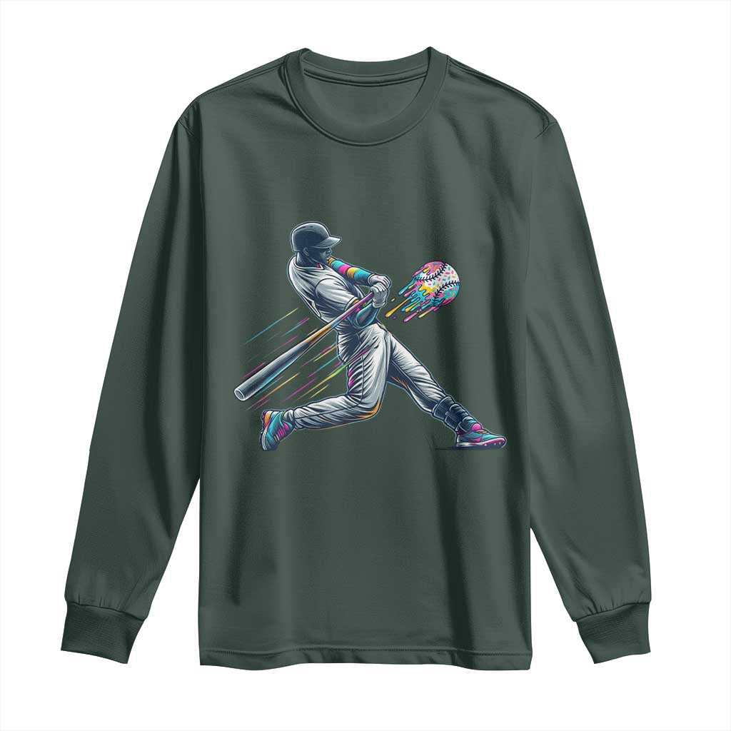 Ice Cream Baseball Player Dripping Game Day Long Sleeve Shirt TS11 Dark Forest Green Print Your Wear