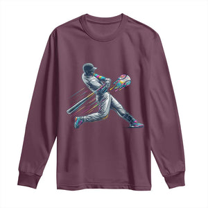 Ice Cream Baseball Player Dripping Game Day Long Sleeve Shirt TS11 Maroon Print Your Wear