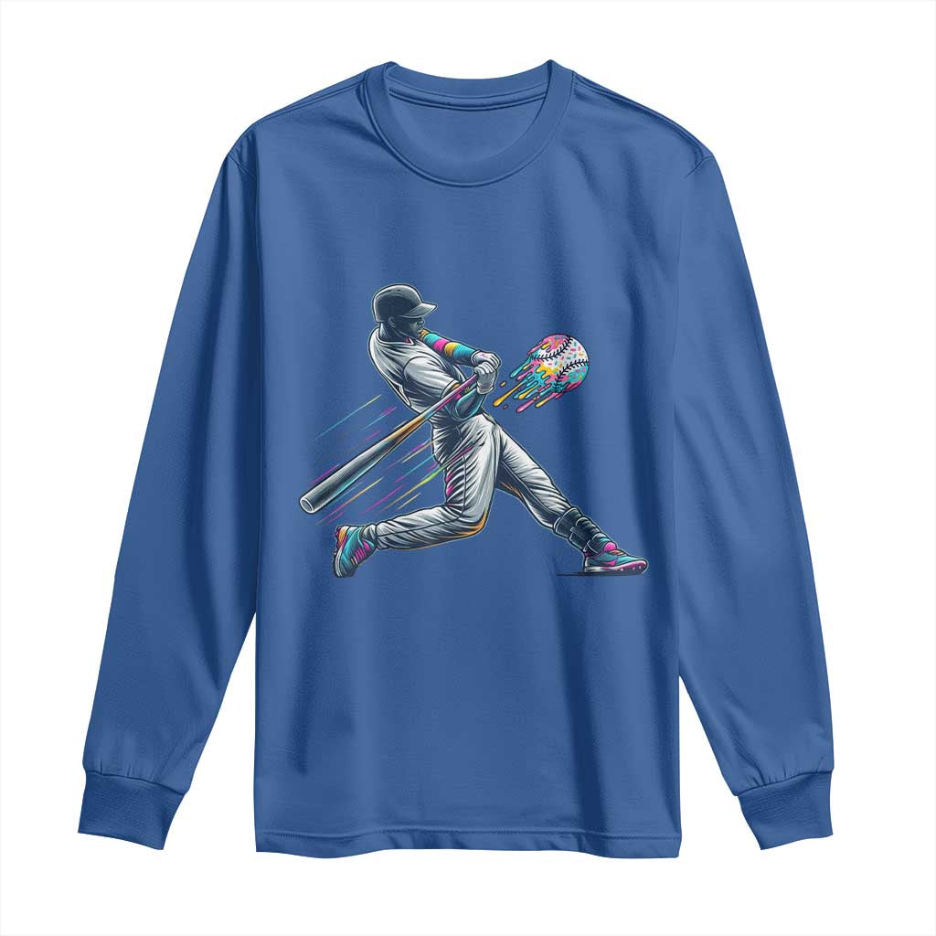Ice Cream Baseball Player Dripping Game Day Long Sleeve Shirt TS11 Royal Blue Print Your Wear