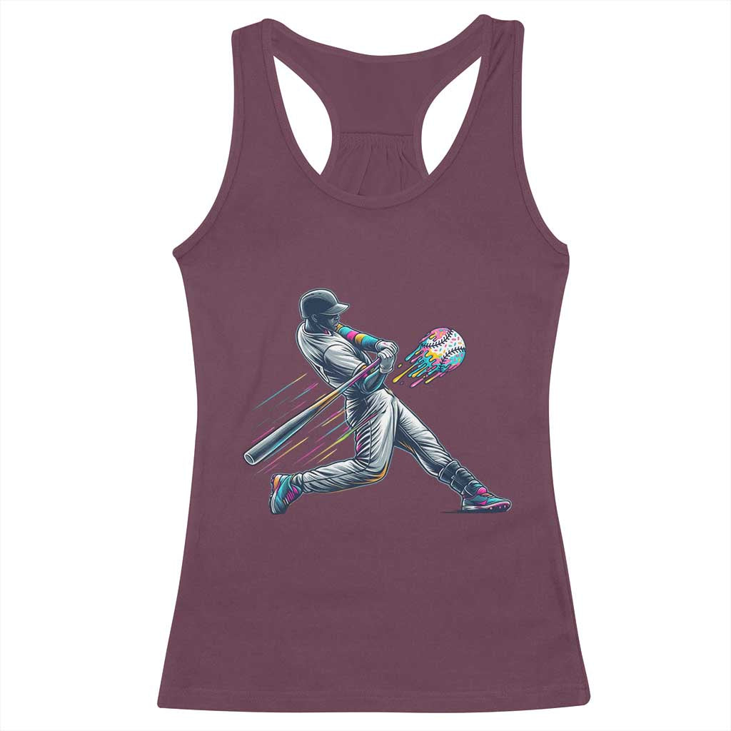 Ice Cream Baseball Player Dripping Game Day Racerback Tank Top TS11 Maroon Print Your Wear