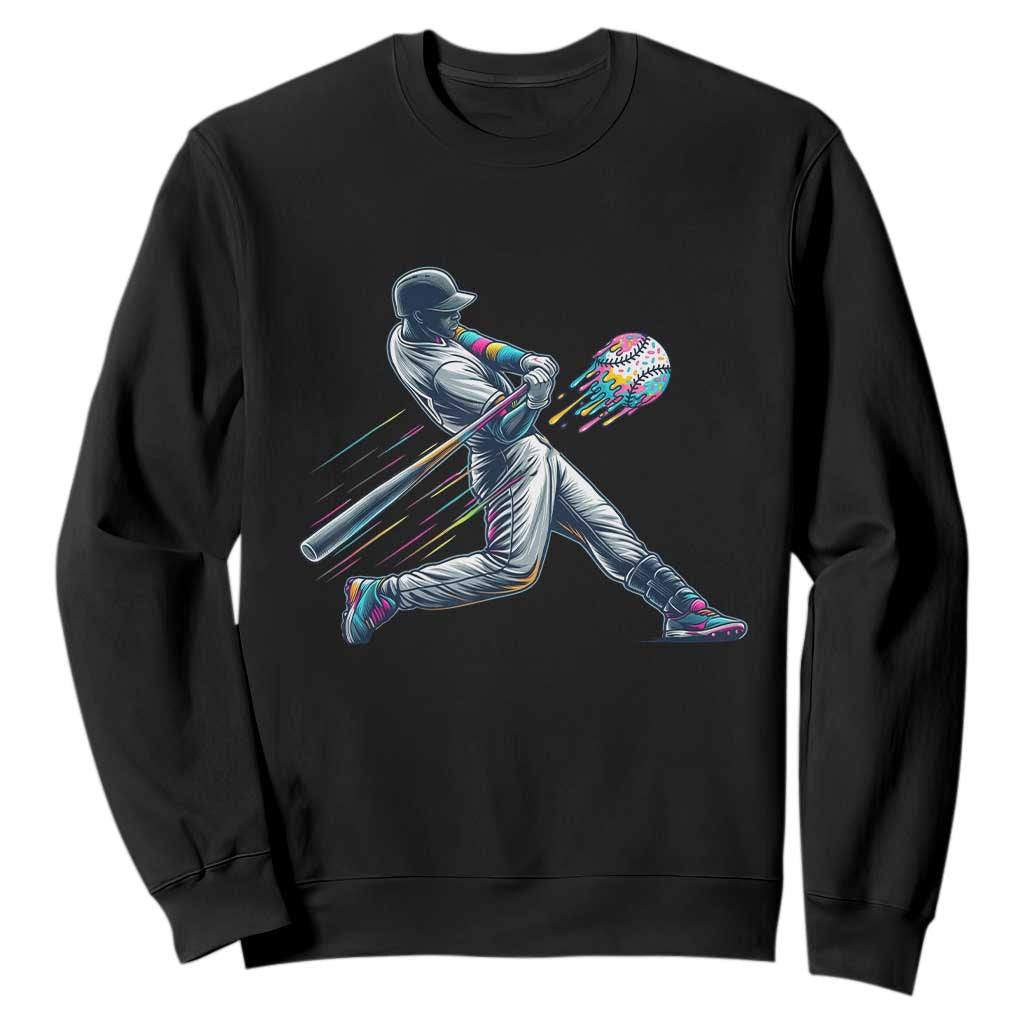 Ice Cream Baseball Player Dripping Game Day Sweatshirt TS11 Black Print Your Wear
