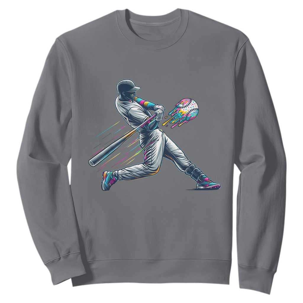 Ice Cream Baseball Player Dripping Game Day Sweatshirt TS11 Charcoal Print Your Wear