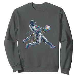 Ice Cream Baseball Player Dripping Game Day Sweatshirt TS11 Dark Heather Print Your Wear