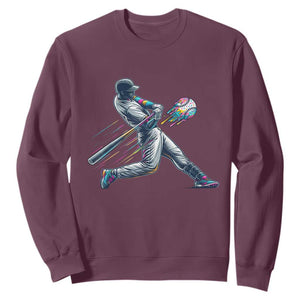 Ice Cream Baseball Player Dripping Game Day Sweatshirt TS11 Maroon Print Your Wear