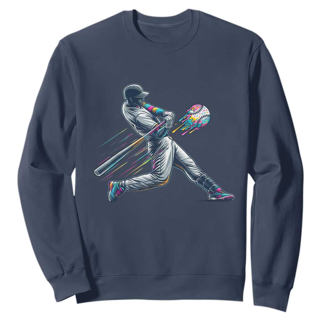 Ice Cream Baseball Player Dripping Game Day Sweatshirt TS11 Navy Print Your Wear