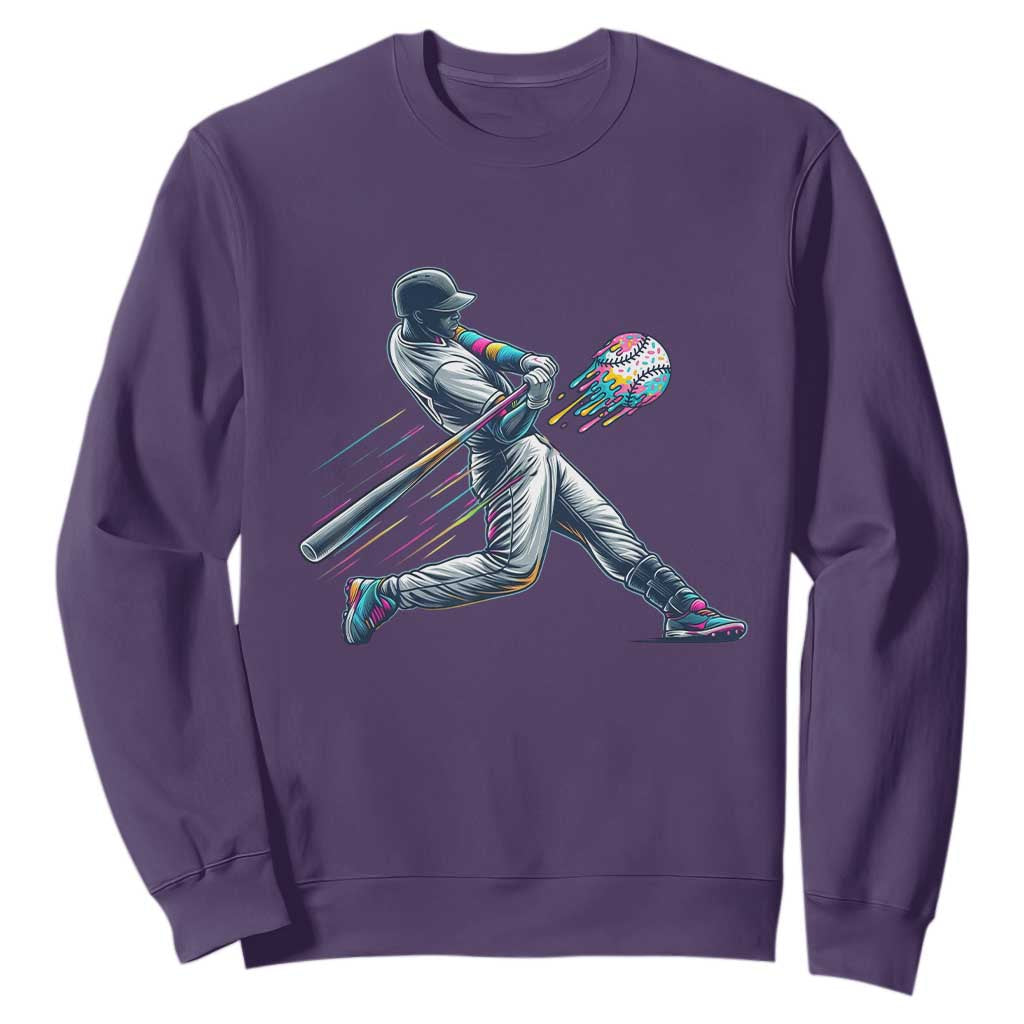 Ice Cream Baseball Player Dripping Game Day Sweatshirt TS11 Purple Print Your Wear