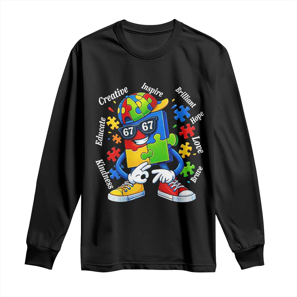 Funny 67 Autism Awareness Long Sleeve Shirt Six Seven Puzzle Meme Creative Brilliant Hope Love Kindness TS11 Black Print Your Wear