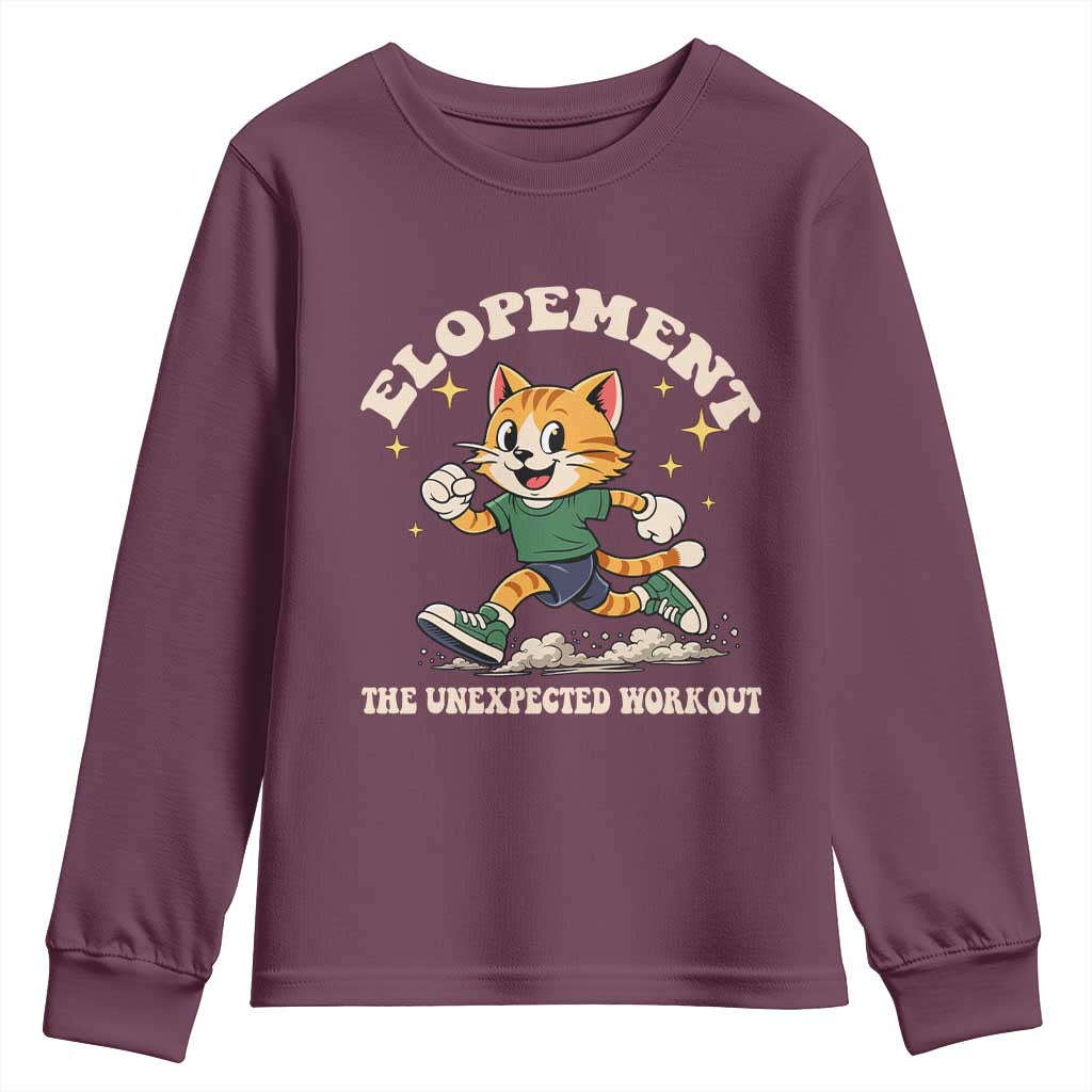 Elopement The Unexpected Workout Youth Sweatshirt Autism Neurodiversity Cat TS11 Maroon Print Your Wear