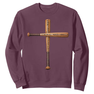 Christian Baseball Sweatshirt I Can Do All Things Through Christ Who Strengthens Me TS11 Maroon Print Your Wear