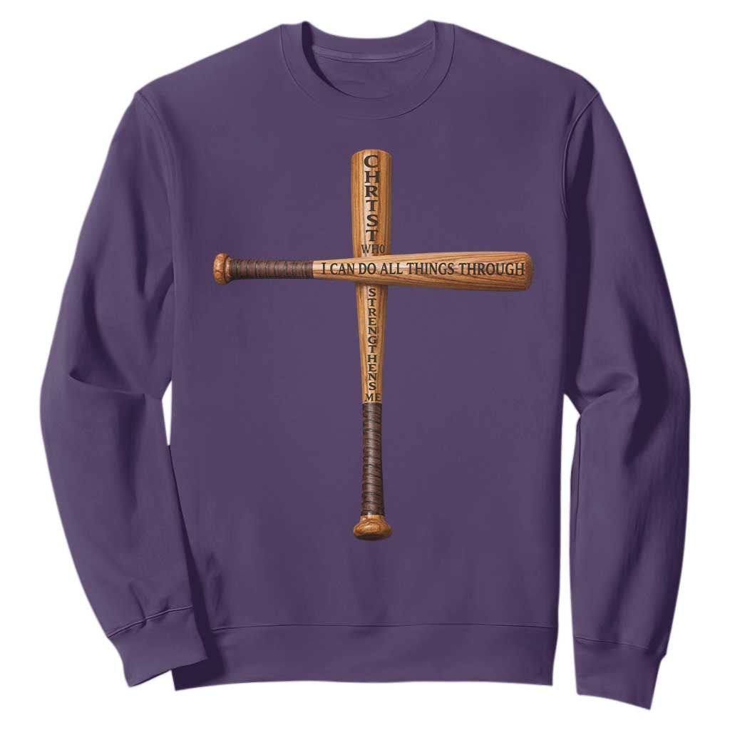 Christian Baseball Sweatshirt I Can Do All Things Through Christ Who Strengthens Me TS11 Purple Print Your Wear