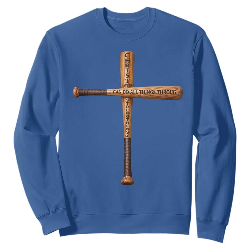 Christian Baseball Sweatshirt I Can Do All Things Through Christ Who Strengthens Me TS11 Royal Blue Print Your Wear