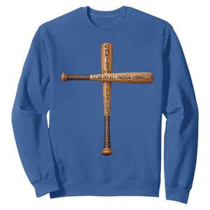 Christian Baseball Sweatshirt I Can Do All Things Through Christ Who Strengthens Me TS11 Royal Blue Print Your Wear