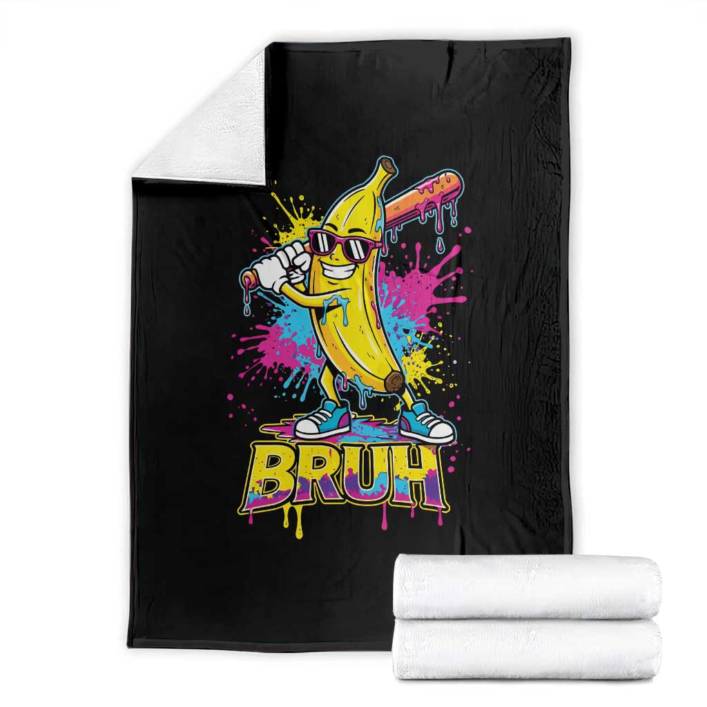 Funny Bruh Banana Baseball Drip Ice Cream Sports Splatter Throw Blanket TS11 Black Print Your Wear