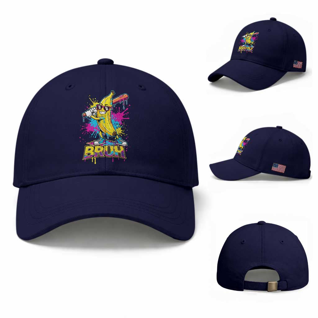 Funny Bruh Banana Baseball Drip Ice Cream Sports Splatter Baseball Cap TS11 Baseball Cap Universal Fit Dark Blue Print Your Wear