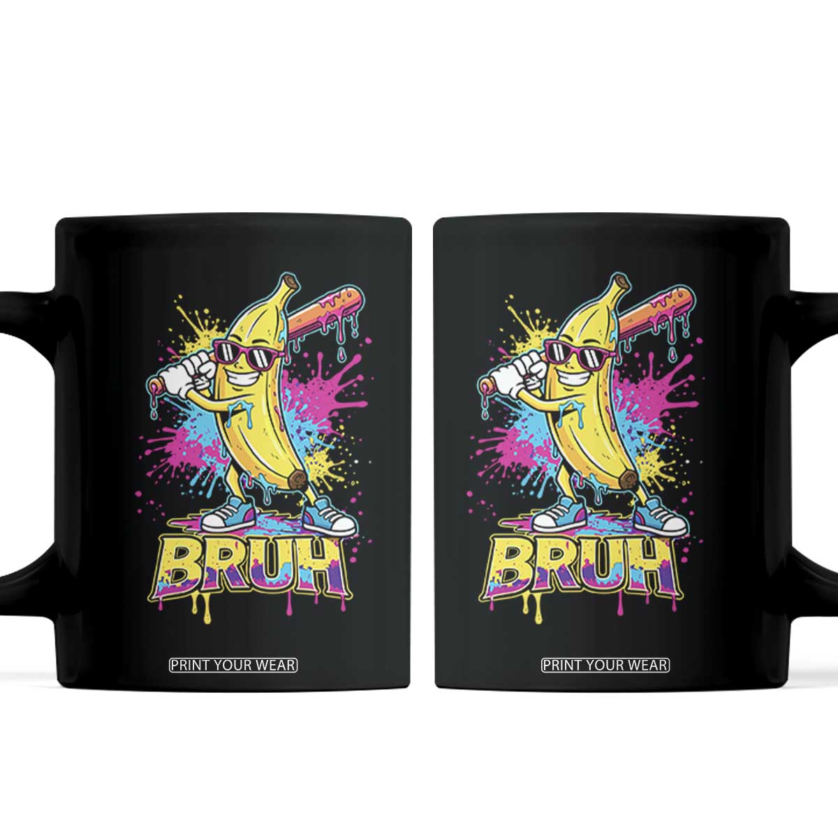 Funny Bruh Banana Baseball Drip Ice Cream Sports Splatter Coffee Mug TS11 Black Print Your Wear