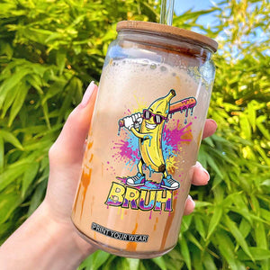 Funny Bruh Banana Baseball Drip Ice Cream Sports Splatter Glass Can - TS11 Black Print Your Wear