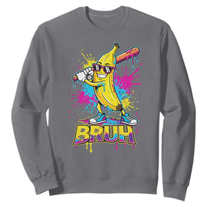Funny Bruh Banana Baseball Drip Ice Cream Sports Splatter Sweatshirt TS11 Charcoal Print Your Wear