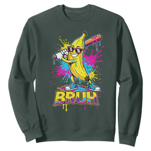 Funny Bruh Banana Baseball Drip Ice Cream Sports Splatter Sweatshirt TS11 Dark Forest Green Print Your Wear