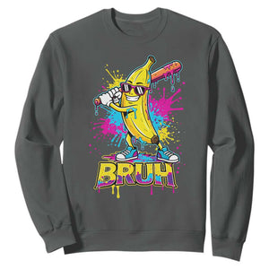 Funny Bruh Banana Baseball Drip Ice Cream Sports Splatter Sweatshirt TS11 Dark Heather Print Your Wear