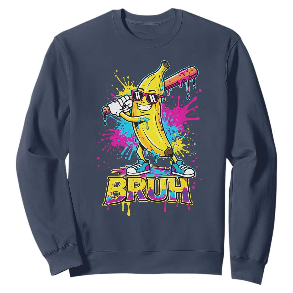 Funny Bruh Banana Baseball Drip Ice Cream Sports Splatter Sweatshirt TS11 Navy Print Your Wear