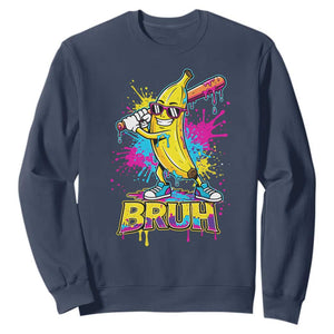 Funny Bruh Banana Baseball Drip Ice Cream Sports Splatter Sweatshirt TS11 Navy Print Your Wear