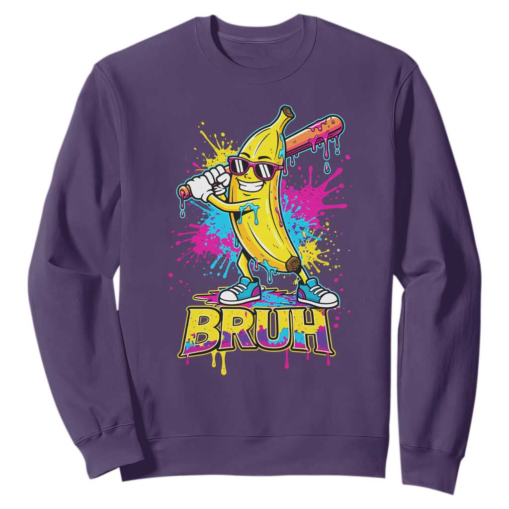 Funny Bruh Banana Baseball Drip Ice Cream Sports Splatter Sweatshirt TS11 Purple Print Your Wear