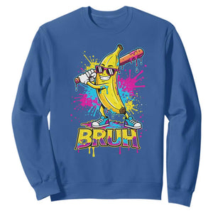 Funny Bruh Banana Baseball Drip Ice Cream Sports Splatter Sweatshirt TS11 Royal Blue Print Your Wear