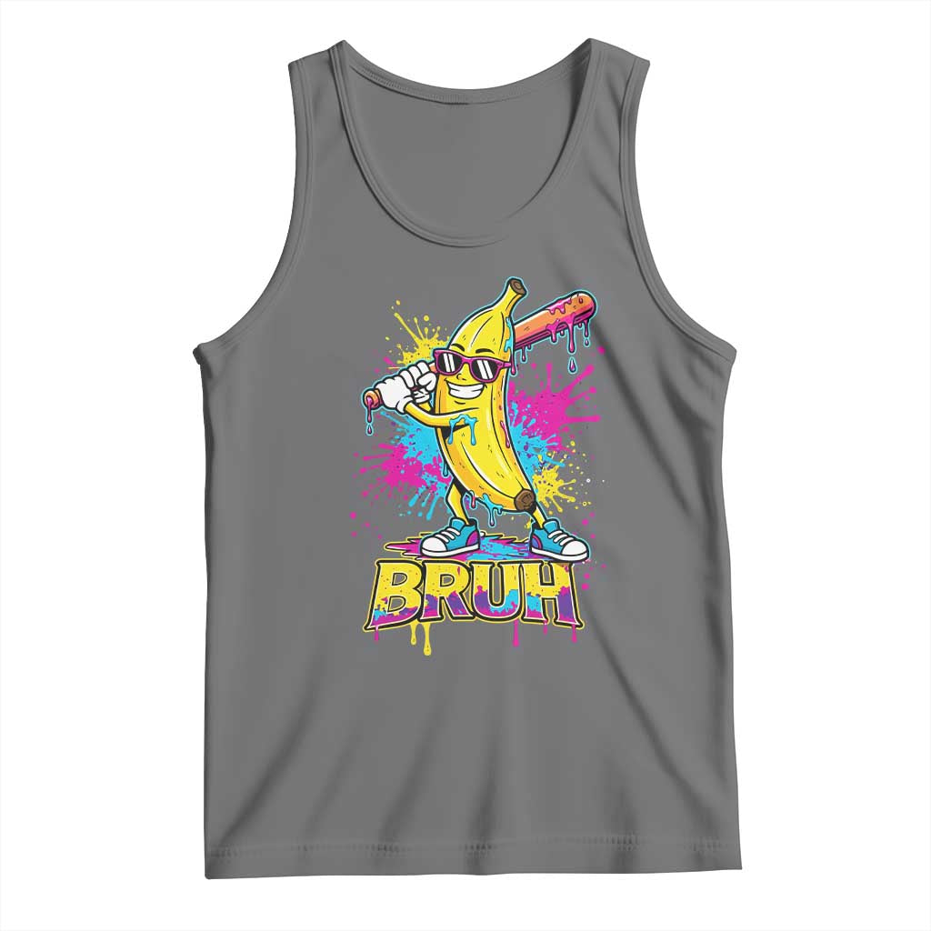 Funny Bruh Banana Baseball Drip Ice Cream Sports Splatter Tank Top TS11 Black Heather Print Your Wear