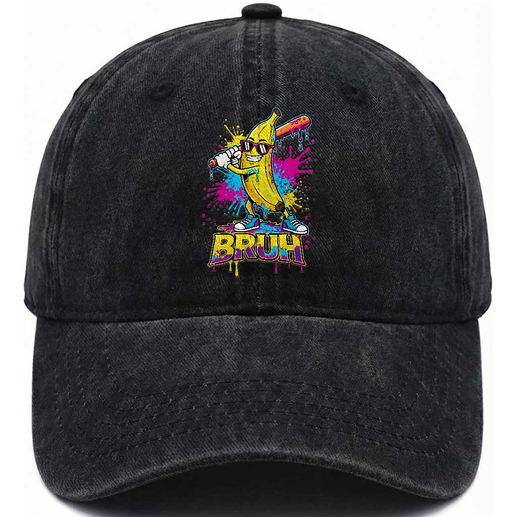 Funny Bruh Banana Baseball Drip Ice Cream Sports Splatter Washed Cotton Baseball Cap TS11 Print Your Wear