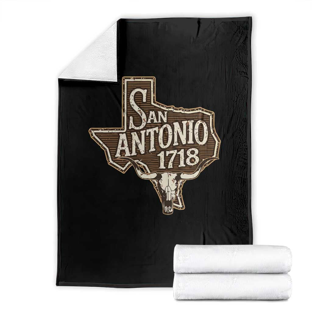 Vintage San Antonio Texas Est 1718 Longhorn Cow Skull Throw Blanket TS11 Black Print Your Wear