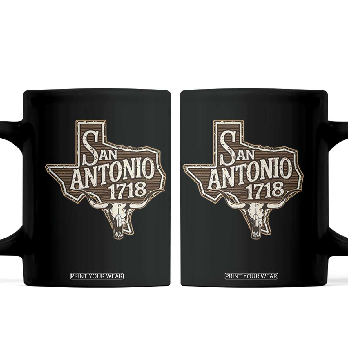 Vintage San Antonio Texas Est 1718 Longhorn Cow Skull Coffee Mug TS11 Black Print Your Wear