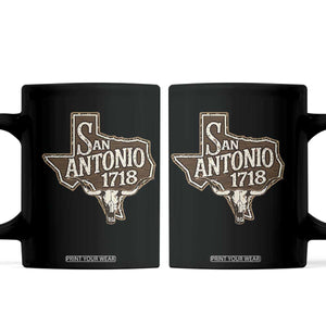 Vintage San Antonio Texas Est 1718 Longhorn Cow Skull Coffee Mug TS11 Black Print Your Wear