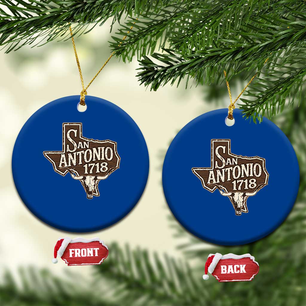 Vintage San Antonio Texas Est 1718 Longhorn Cow Skull Ceramic Ornament TS11 1pc Blue Print Your Wear