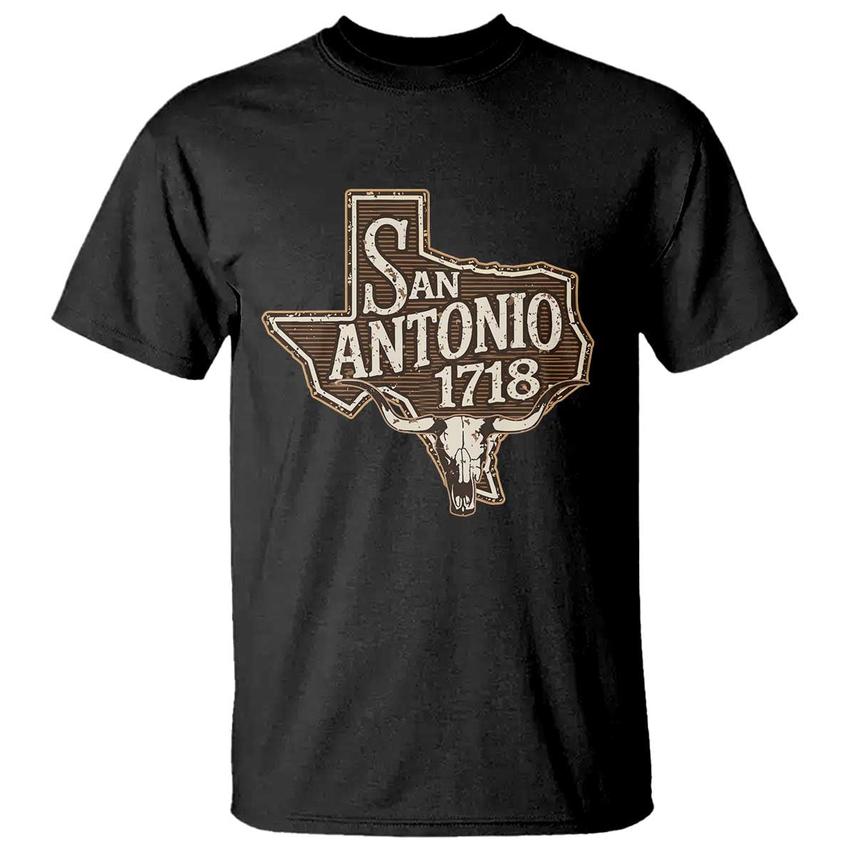 Vintage San Antonio Texas Est 1718 Longhorn Cow Skull T Shirt TS11 Black Print Your Wear