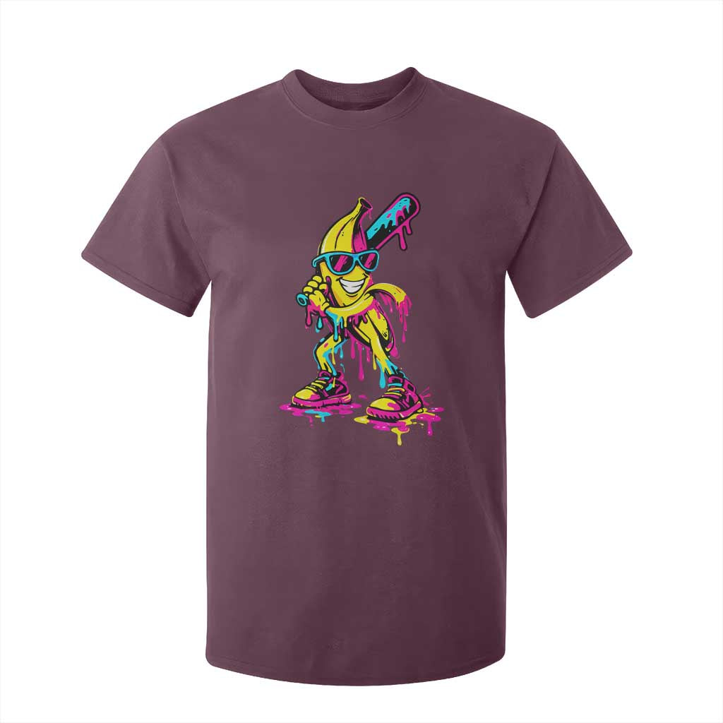 Funny Banana Baseball Drip Ice Cream Splatter T Shirt For Kid TS11 Maroon Print Your Wear