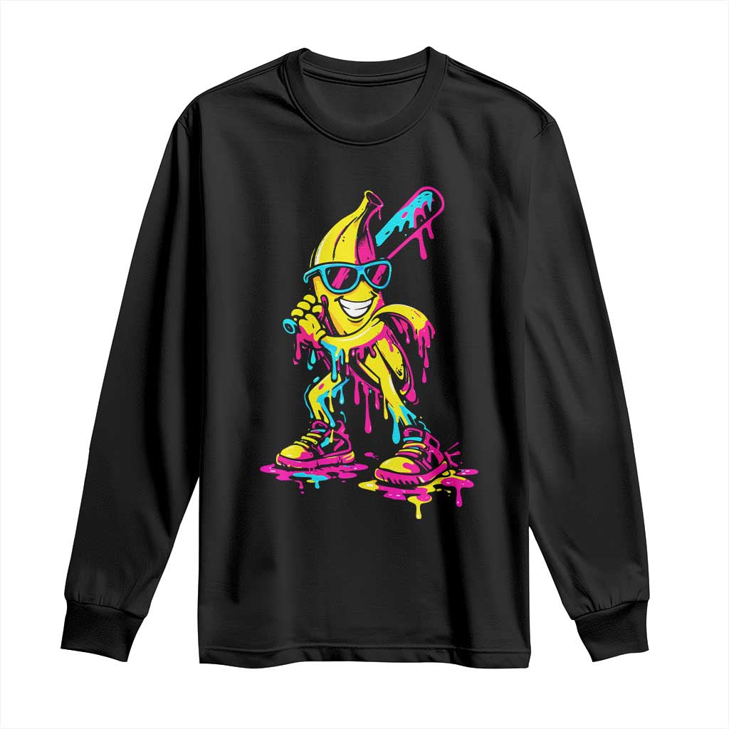 Funny Banana Baseball Drip Ice Cream Splatter Long Sleeve Shirt TS11 Black Print Your Wear
