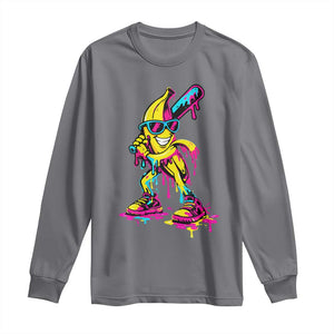 Funny Banana Baseball Drip Ice Cream Splatter Long Sleeve Shirt TS11 Charcoal Print Your Wear