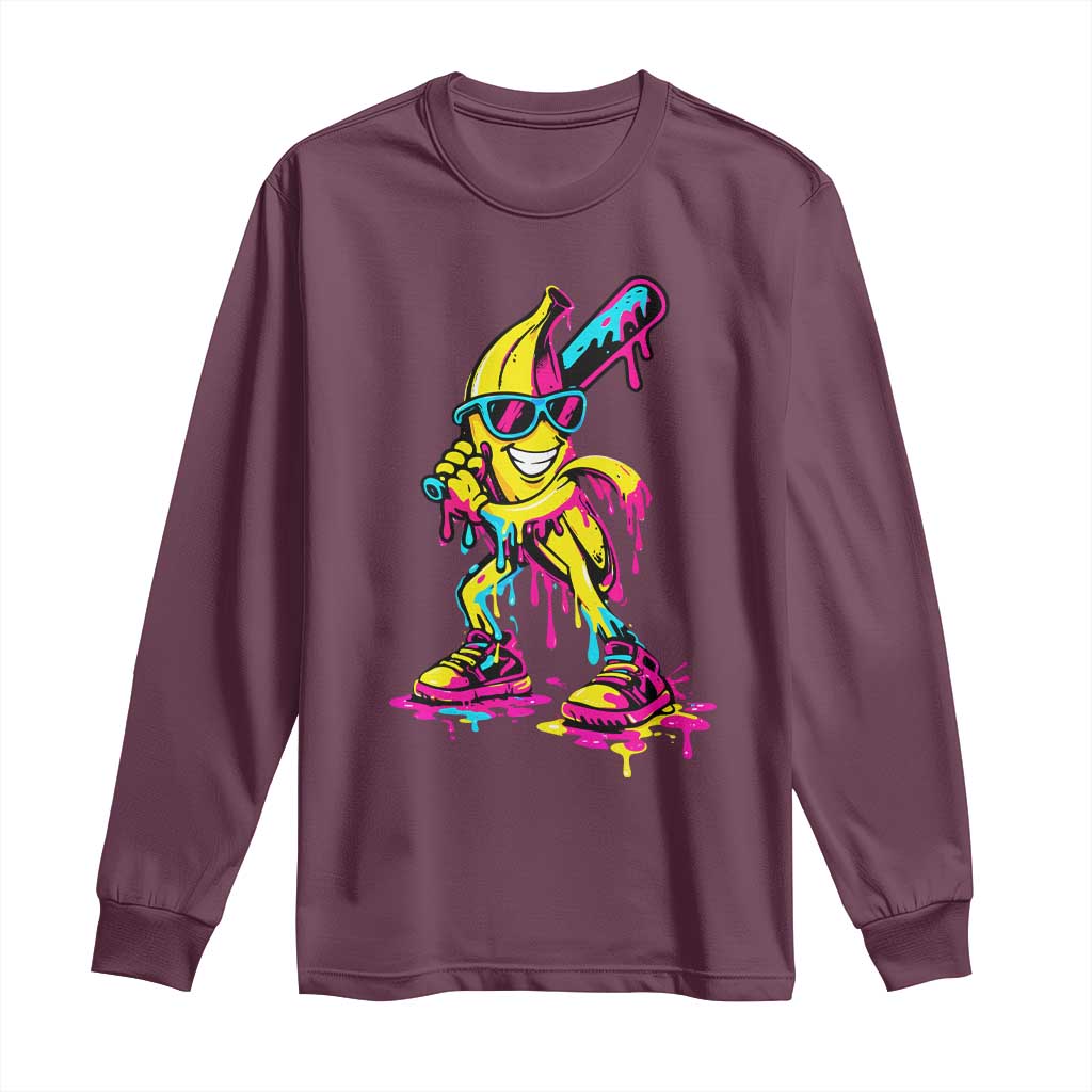 Funny Banana Baseball Drip Ice Cream Splatter Long Sleeve Shirt TS11 Maroon Print Your Wear